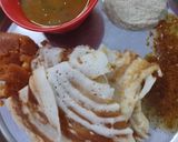 A picture of step 4 of #RSC#Plain dosa with chutney,capsicum sambar,and gun powder..