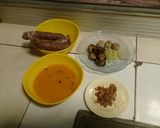 Foto langkah ke 9 dari resep Lontong kuah nasi merah with terong merah, toge dan bakso sapi.