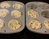 A picture of step 11 of Blueberry Strusel Muffins with a White Chocolaye Drizzle.