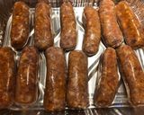 A picture of step 1 of Bite Sized Baked Sausages with Peppers and Onions.