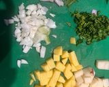 A picture of step 1 of Lebanese style lemony brown lentil, potato and spinach soup.