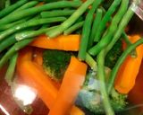 A picture of step 2 of Orange Terayaki Salmon with Carrot, Beans, Mushroom and Broccoli.