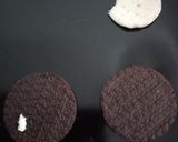 A picture of step 1 of Mylees double chocolate Oreo biscuit.