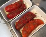 Une image de l'étape 8 de Poivrons surprise aux saucisses fumées moutarde de Dijon, basilic et parmesan.