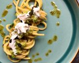 A picture of step 1 of Speedy bucatini with courgettes and burrata.