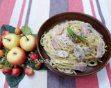 Hình bước làm 5 của món Spaghetti Sốt Kem Phô Mai Nấm Mỡ