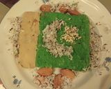 A picture of step 8 of Soji ka halwa (Pakistan flag).