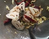 A picture of step 2 of Sweet spicy pork with lotus stem.