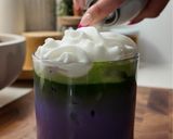 A picture of step 3 of Ube Matcha Latte with Cold Foam.