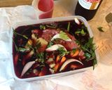A picture of step 3 of Sauerbraten (Burgunderbraten) with Mushrooms.