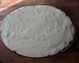 A picture of step 3 of Mousaka with bechamel sauce.