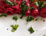 A picture of step 4 of Beetroot khandvi.