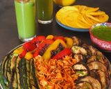 A picture of step 8 of Vegetarian Grill with Mint Salsa Verde, Enchilada Sauce, and Agua de Pepino.