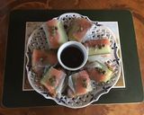 A picture of step 2 of California Farm Cucumber Salmon Spring Roll.