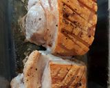 A picture of step 1 of My Roast pork, Balsamic glaze on Crusty Cob with salad & chips.