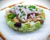 A picture of step 4 of Red Mullet with Green Apple, Celery, Taggiasca Olives, and Toasted Sliced Almonds.