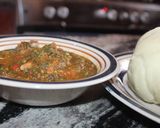 A picture of step 4 of Pounded yam with vegetable soup.