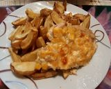 Sajtos-tejszínes kukoricás csirkemell héjában sült krumplival recept fázis 4 fotója