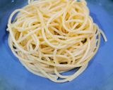 A picture of step 5 of Spaghetti Alfredo with Rosemary Butter Shrimp.