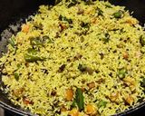 A picture of step 3 of Maharashtrian style masala bhaat.