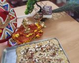 A picture of step 3 of Paneer kalakand with Koya dry fruits kesar dessert.
