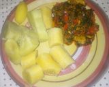 A picture of step 2 of Boiled sweet potato and plantain with ugwu stew.