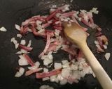 A picture of step 1 of Strozzapreti with speck and saffron.