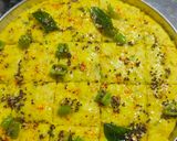 A picture of step 6 of Moong dal Dhokla.