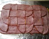 A picture of step 3 of Cheesy Turkey Bacon Bomb, Weaved Cheddar Meatloaf, Turkey Bacon Burger Patties.