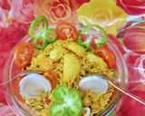 A picture of step 5 of Aalu soyabean pulav.