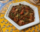 Une image de l'étape 12 de Lentilles brunes aux poivrons rouges et lard fumé.