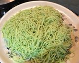 A picture of step 2 of Pan Fried Spinach Hakka Noodles with Chilli Fish & Mushrooms Gravy- on the bed of poached Eggs 🍳.