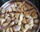 A picture of step 2 of Cheppankizhangu / Arbi Varuval / Taro root.