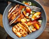 Chili, honey grilled nectarine on blue cheese salad bed with grilled Halloumi & Grilled Chicken recipe step 4 photo