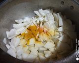 A picture of step 1 of Turnip saag with makki roti.