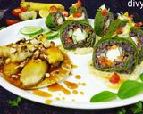 A picture of step 18 of Futomaki Black Rice Paneer Sushi role with Caramelized Banana.