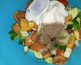 A picture of step 2 of Tomotoes and cucumber salad.