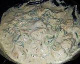 A picture of step 4 of Zucchini Noodles with Pesto Chicken and Garlic Alfredo sauce.