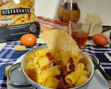 A picture of step 5 of Carbonara with Pecorino Crisp.