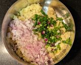 A picture of step 2 of Okonomiyaki (Japanese savoury pancakes).