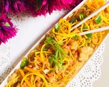 A picture of step 9 of Chowmein with coloured spaghetti 🤗🤗🤗.