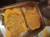 Calabacín relleno de carne cebolla y morrón