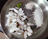 A picture of step 4 of Sabudana Idiyappam with sweet coconut chutney.