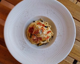 Foto del paso 8 de la receta: Espaguetis en salsa cremosa de ajo escalivado con berenjena y jamón