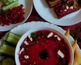 A picture of step 5 of Roasted beetroot and garlic hummus with olive oil toasted bread.