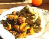 Foto del paso 12 de la receta: Tortelinis, salsa paternoster, albóndigas vegetales y pan a la "Pepeluí"