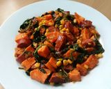 A picture of step 7 of Vickys Chorizo and Sweet Potato Hash, GF DF EF SF NF.