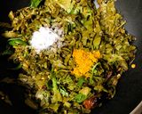 A picture of step 3 of Gongura Rice / Pulihora (Gongura / Red Sorrel Leaves Rice - Andhra / Telangana style).