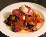 A picture of step 7 of Monkfish in Parma ham with kalamata olive ratatouille.