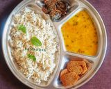 A picture of step 5 of Panchmel Dal or Panchratna Dal and Jeera Rice.